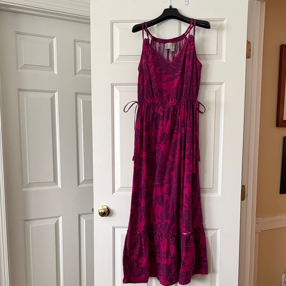 Anthropologie Magenta Floral Maxi Dress with Tie Waist